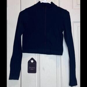 Garage Womens Cropped Sweater Size Medium Black Long Sleeve Zipper Front